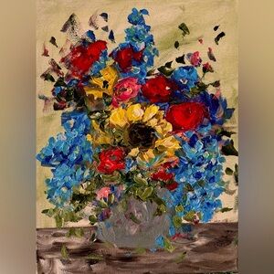 ORIGINAL ACRYLIC FLORAL TEXTURED PAINTING SIZE 16 H x 12 W inch